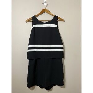 Parker Womens Black White Striped Sleeveless Layered Romper Size L